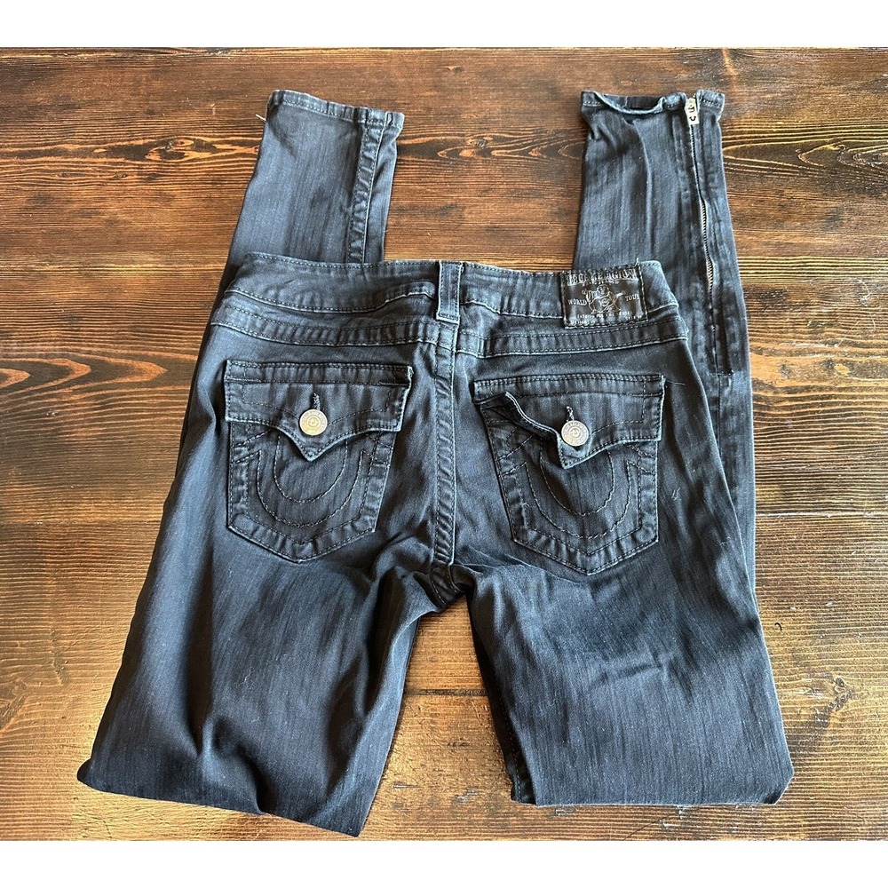 Womens True Religion Black‎ Flap Pocket Zippered Leg Jeans Size 26x30